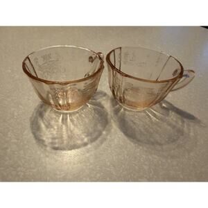 Set of 2 Vintage Federal Pink Depression Glass Madrid Tea Cups Coffee 2.5" Tall